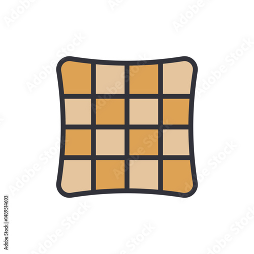 Stylized Cushion With Checkered Pattern In Earth Tones On Transparent