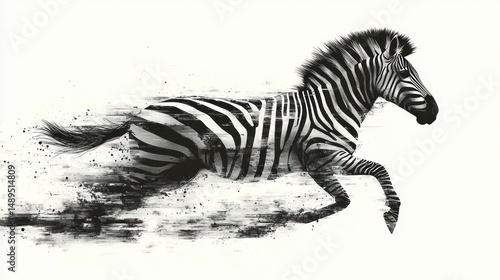 Zebra in motion, black and white