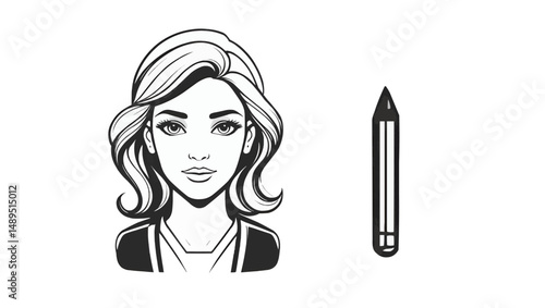 vector icon of a drawn girl with a pencil