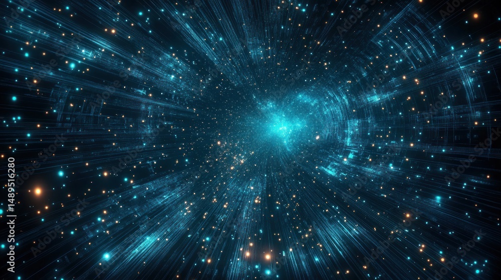 abstract digital representation of data streams and light particles converging towards a bright central point conveying motion and futuristic technology abstract digital representation of data streams and light particles converging towards a bright central point conveying motion and futuristic technology