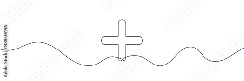 Plus sign in continuous line drawing vector illustration. abstract background hand drawn minimalism conceptual.
