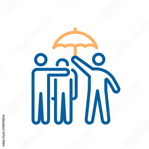 Social support icon. Vector thin line illustration with editable stroke showing emotional care, protection, inclusion and mental health assistance.