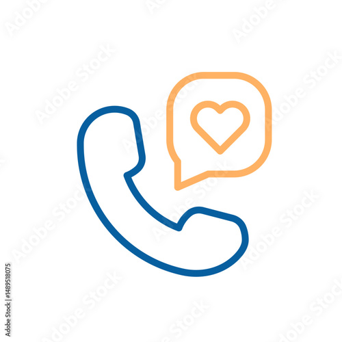 Emotional support hotline icon. Vector thin line illustration with editable stroke showing mental health call service and empathy communication. Phone, speech bubble and heart