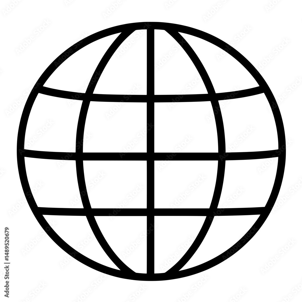 Simple outlined globe icon representing worldwide network, international reach, and global services Simple outlined globe icon representing worldwide network, international reach, and global services