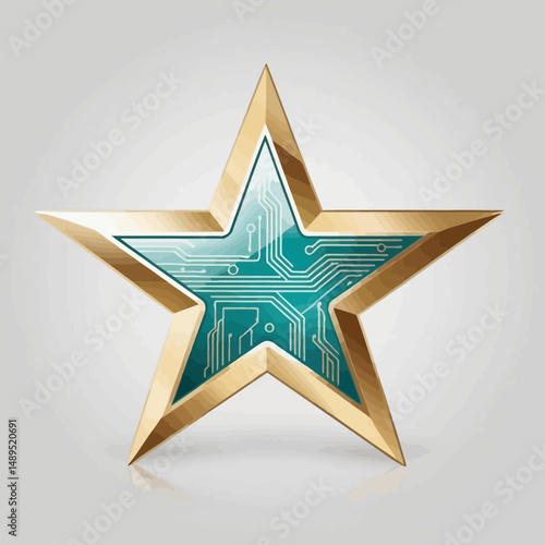 Gilded Future: Teal Circuitry Star of Innovation