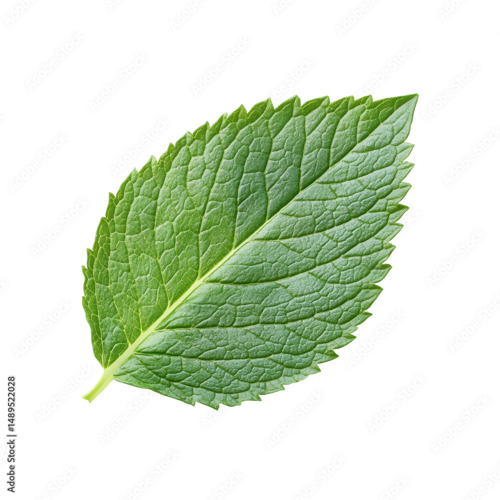 Obraz premium Single Vibrant Green Leaf Isolated on Black Background