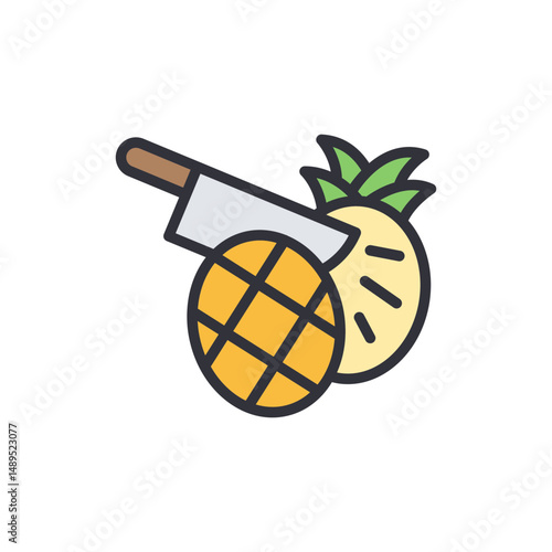 Stylized Pineapple Slices With Knife Icon Illustrating Tropical Flavor