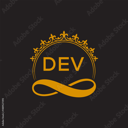 Initial DEV Letter Linked Logo for business and company identity. Modern DEV Letter Logo Vector Template with modern trendy golden logo.

