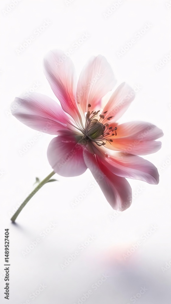 Obraz premium Delicate Pink Flower on White Background A Botanical Close-Up