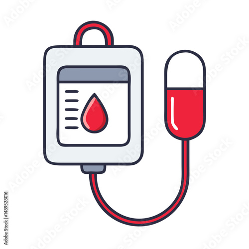 Blood donation bag with red capsule and liquid connection  