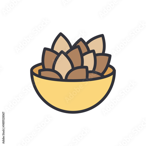Stylized Bowl Filled With Almonds In Various Brown Hues Illustration