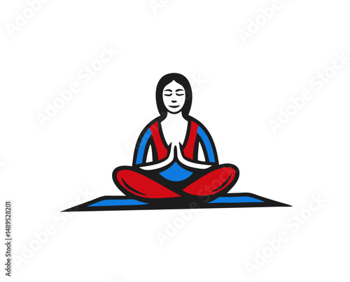 Woman meditating in a cross-legged position on yoga mat  