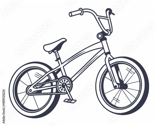 Vintage BMX bike illustration in black and white outline style  