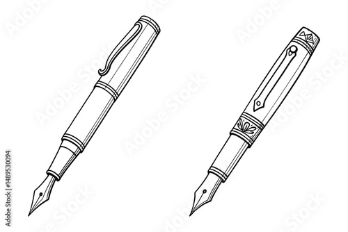 Elegant fountain pens illustration: artistic writing and calligraphy instruments