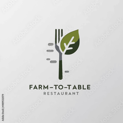 Farm to Table Restaurant Icon with Fork and Leaf Illustration