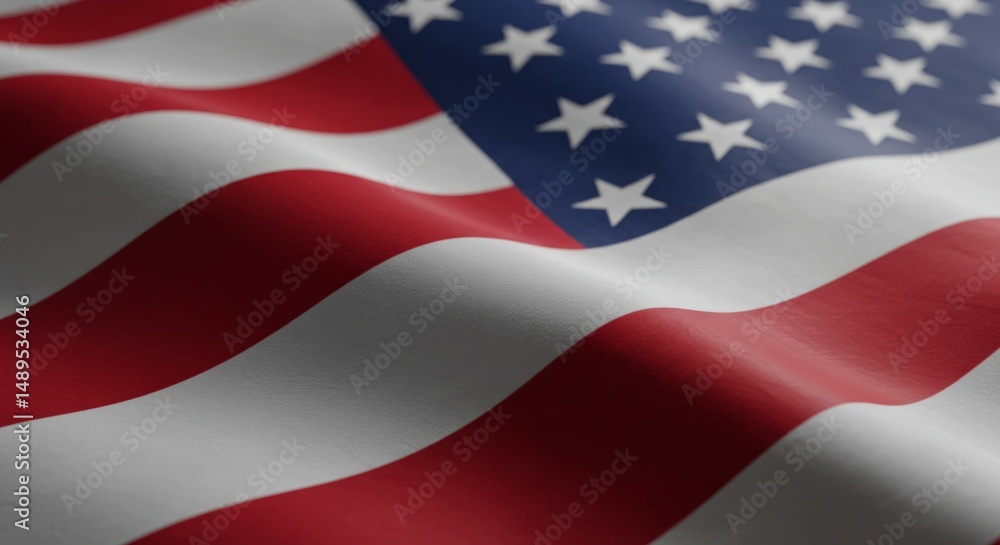 Obraz premium Undulating Stripes and Stars: A Close-Up View of the American Flag Symbolism