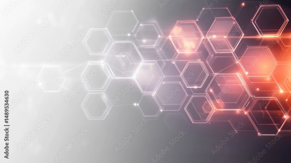 Abstract digital background with glowing hexagonal shapes in white and orange hues, creating a futuristic and technological atmosphere Abstract digital background with glowing hexagonal shapes in white and orange hues, creating a futuristic and technological atmosphere