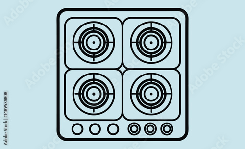 Stove top silhouette, Gas burner icon, Portable stove vector, Cooking appliance graphic, Single burner illustration, Basic Stove Silhouette Vector Illustration  