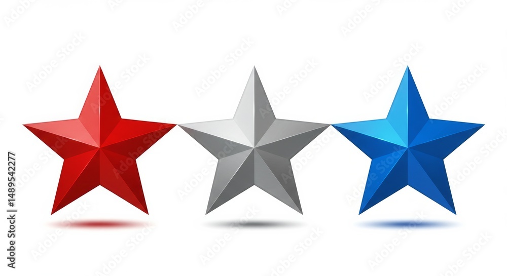 Patriotic star trio in red, white, and blue representing national pride Patriotic star trio in red, white, and blue representing national pride