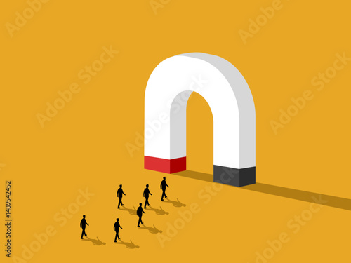 Motivation, Businessman walks towards magnet