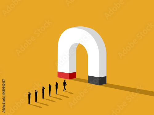 Businessmen are attracted by a big magnet