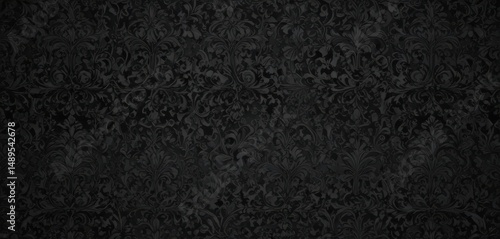 Seamless black gothic wallpaper; swirling vines & intricate damask floral pattern , floral pattern, design