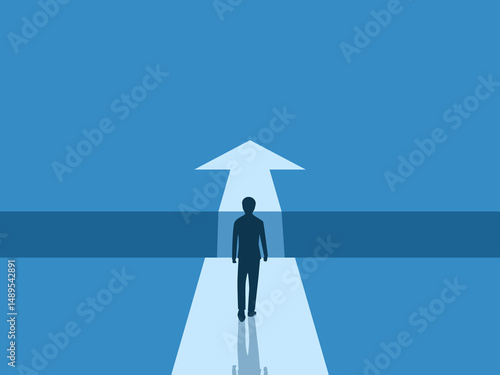 Businessman courageously walks towards the goal of success