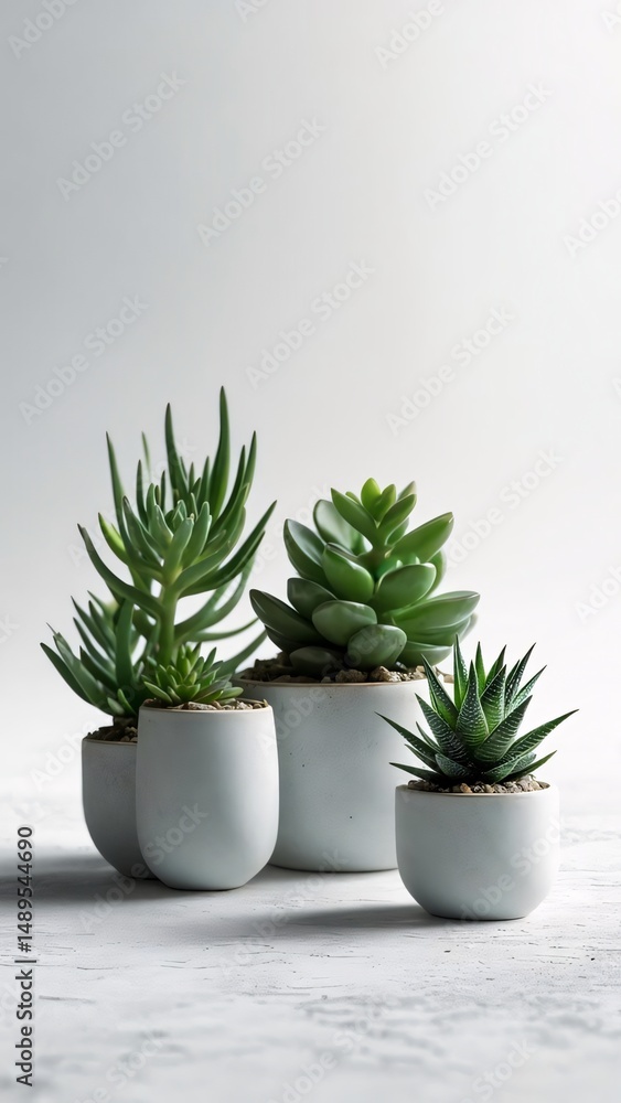 Fototapeta premium Stylish Succulents in Modern Ceramic Pots Minimalist Home Decor