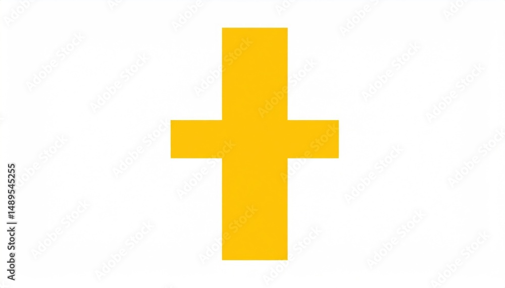 Minimalist design featuring a bright yellow cross on a white background Minimalist design featuring a bright yellow cross on a white background