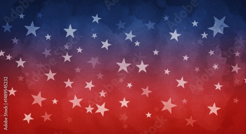 Watercolor patriotic backdrop with stars on a gradient of red and blue colors