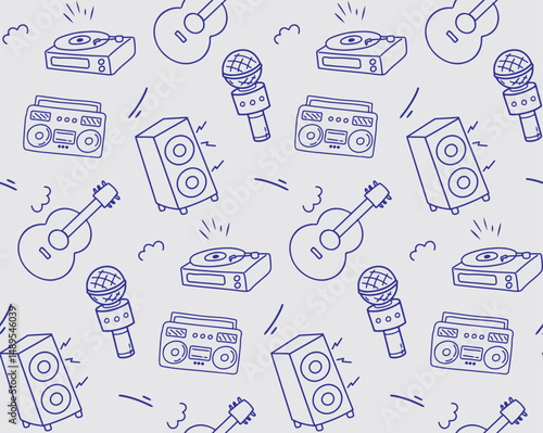 Music Doodle Simple Blue Line Background