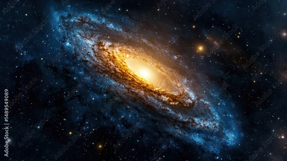 Fototapeta premium Stunning Spiral Galaxy with Bright Core and Vibrant Nebula Colors