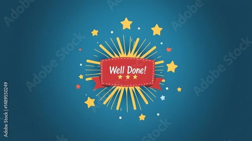Flat animated onboarding success screen with starburst icon and 