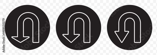 U turn arrow line icon in white and black colors. u turn arrow flat vector icon from u turn arrow collection for web, mobile apps vector stock illustration on Transparent Background. EPS 10.