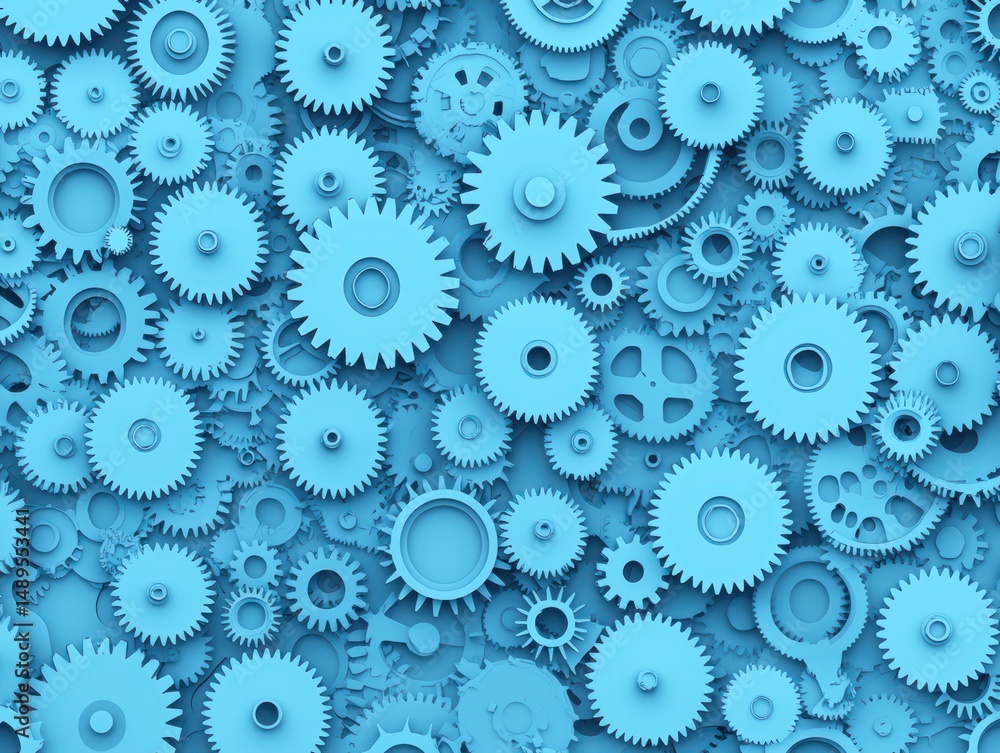 Blue Gears and Cogs Background Design for Industrial Themes Blue Gears and Cogs Background Design for Industrial Themes