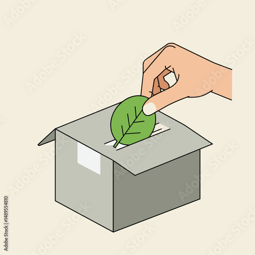 A hand tears a green leaf from a box