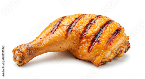 Grilled Chicken Leg isolated on white background. American food