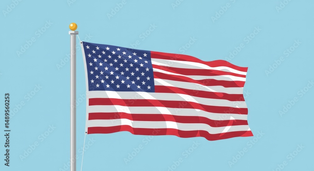 Obraz premium Waving united states of america flag against blue sky, vector illustration