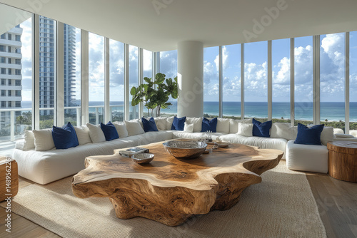 Tree Stump Coffee Table Anchors Coastal Miami Interior