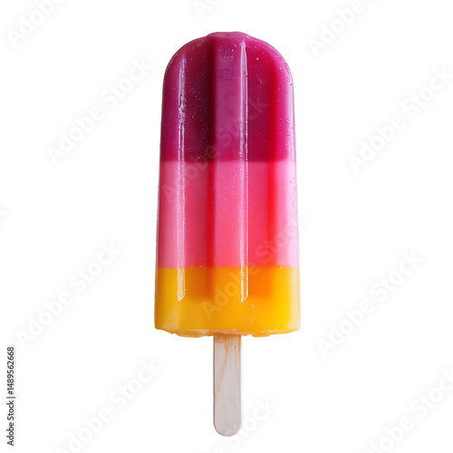 Tri-colored layered fruit popsicle isolated on a transparent background