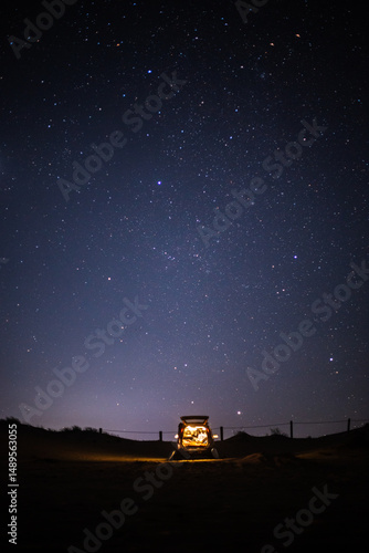 Night car camping at the beach