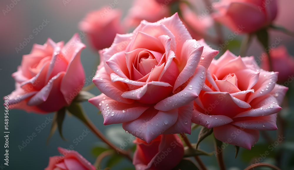 Obraz premium Elegant Pink Rose Blooming in a Lush Garden