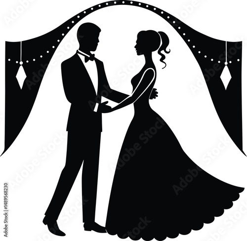 Silhouette of Bride and Groom Holding Hands