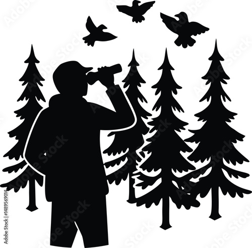 Silhouette of Person Using Binoculars