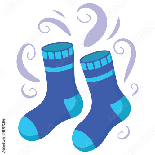 Unpleasant smelly dirty socks odor concept isolated vector illustration on white background