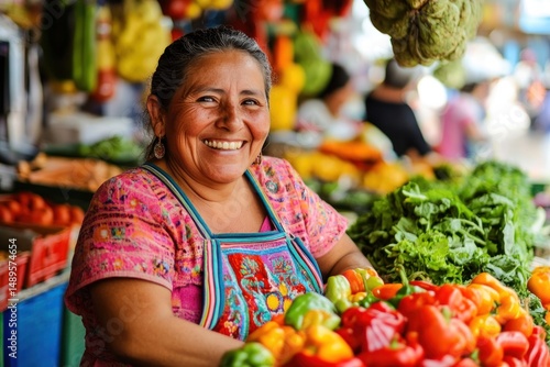 Vibrant Market Vendor: A Portrait of Joy and Fresh Produce