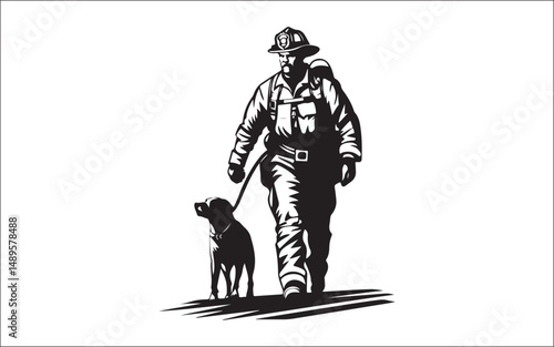 silhouette of a man. firefighter, silhouette, rescue, emergency, uniform, helmet, hose, truck, team, danger