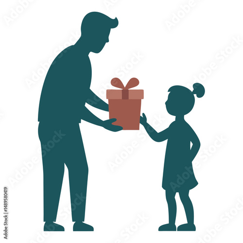 Father Giving Gift to Daughter Silhouette Illustration