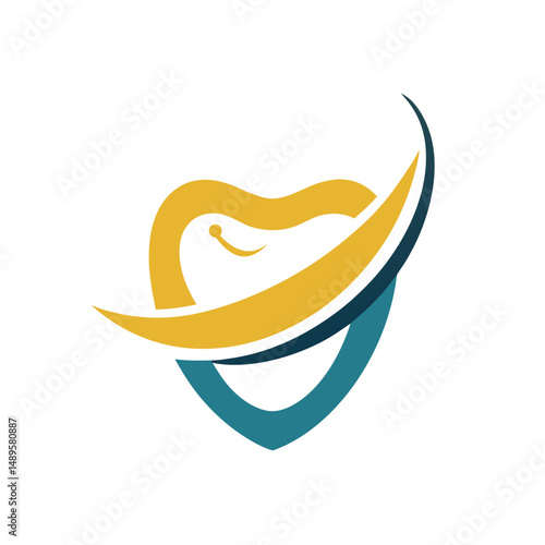 Cosmetic Dentistry Logo Featuring Abstract Smile and Golden Touch