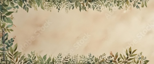 Rustic watercolor foliage frame, bifold program template, bifold, memory, artwork